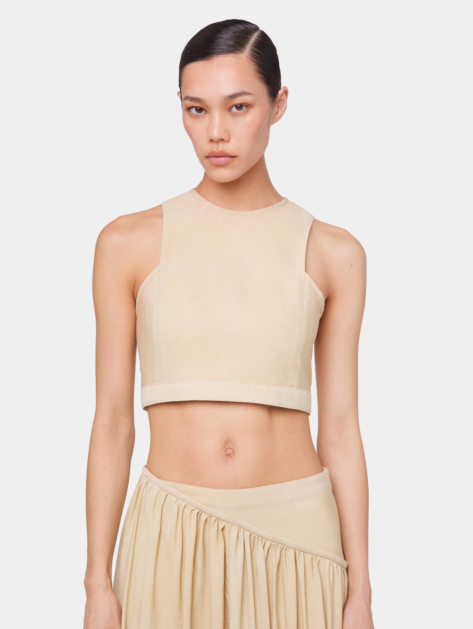 OCHRE CROP TOP IN VISCOSE TWILL position 2
