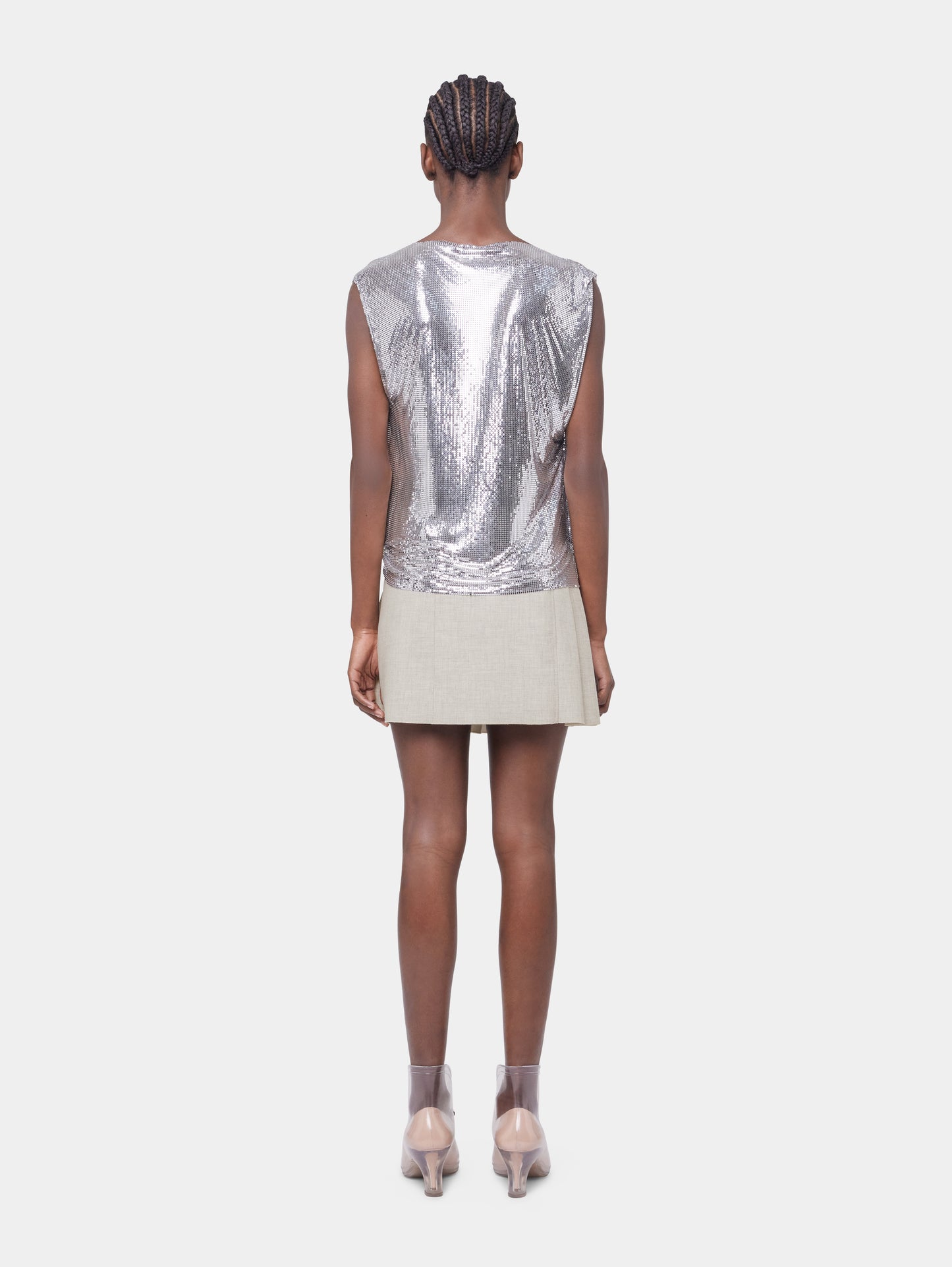 Top in a silver mini mesh