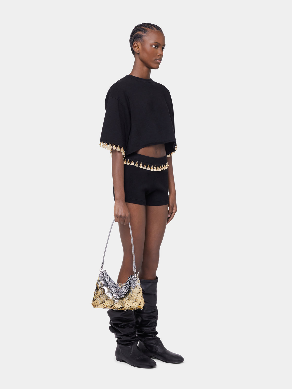 BLACK MINI SHORTS IN COTTON AND SILK KNIT position 3