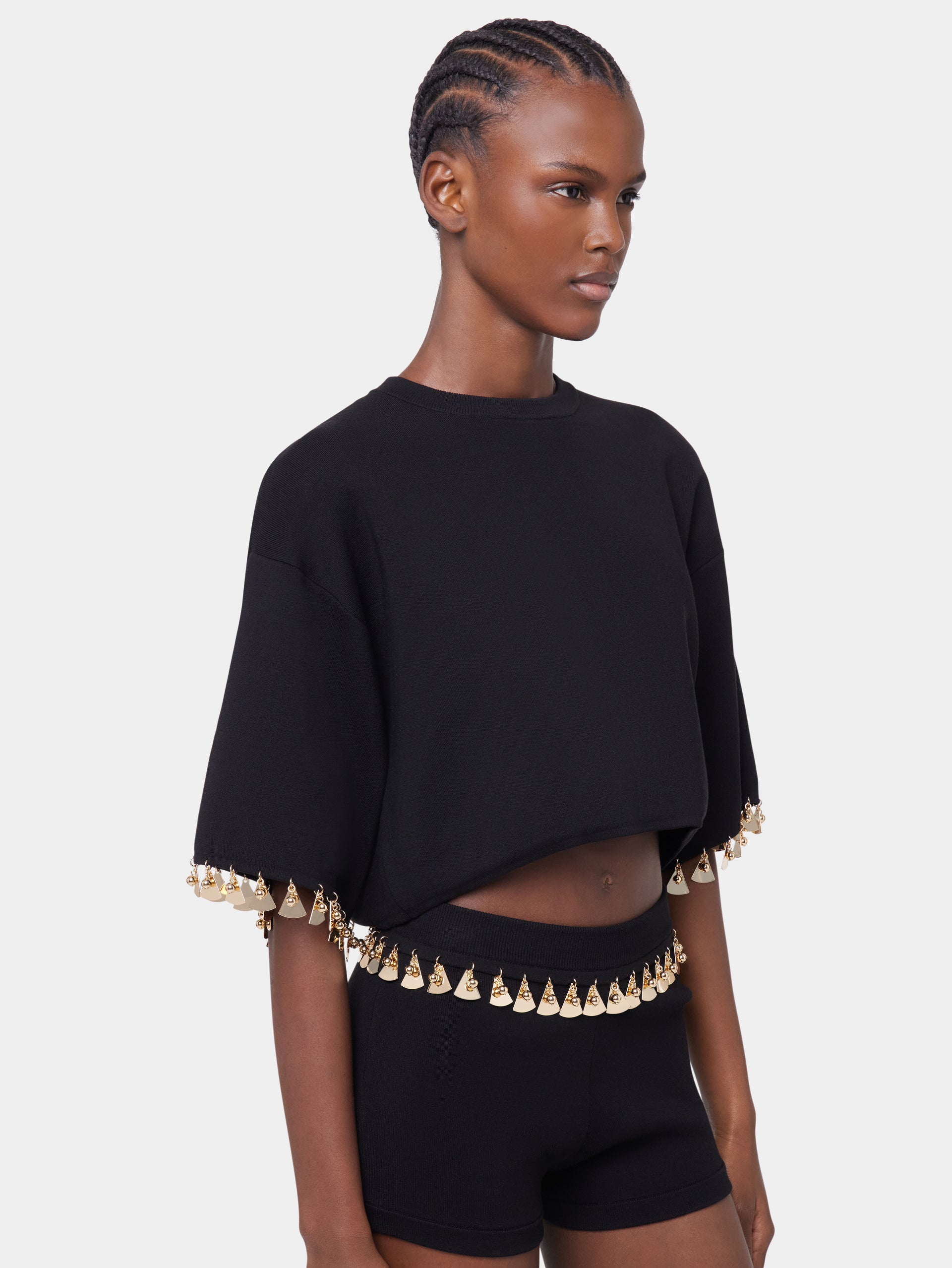 BLACK CROP JUMPER IN COTTON AND SILK KNIT position 4
