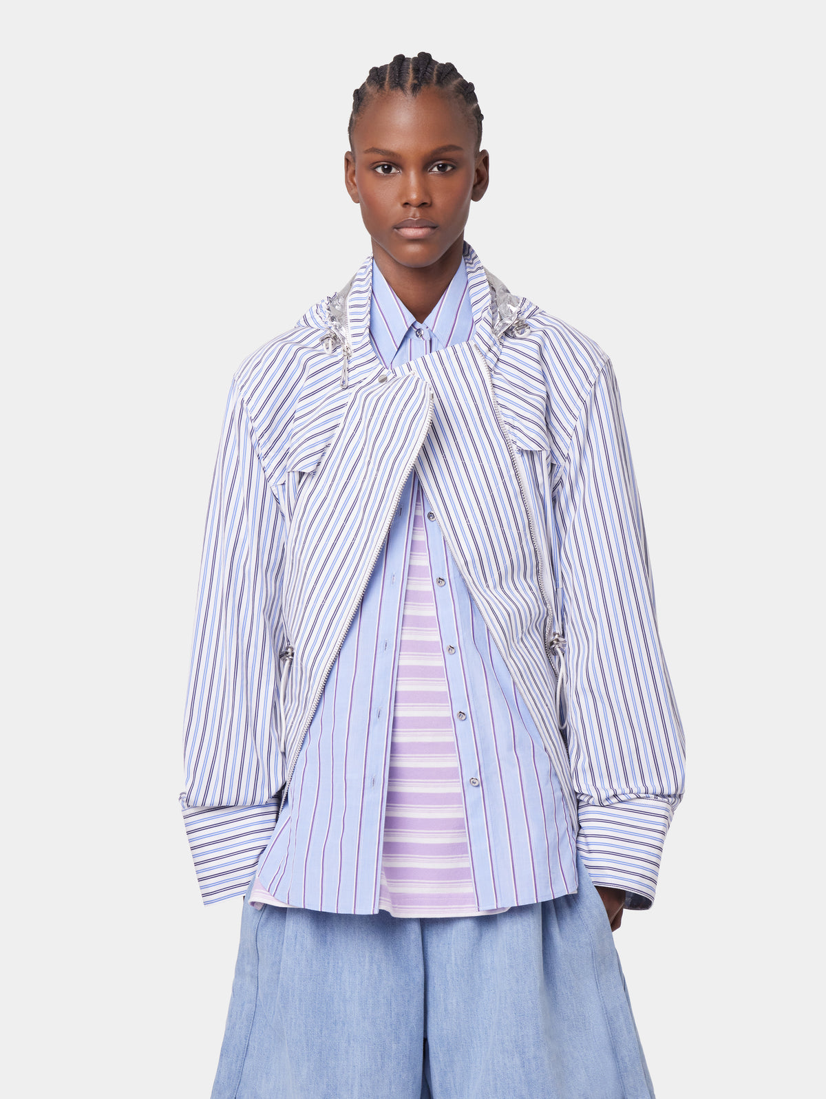 LIGHT BLUE HOODED PARKA IN COTTON POPLIN position 5