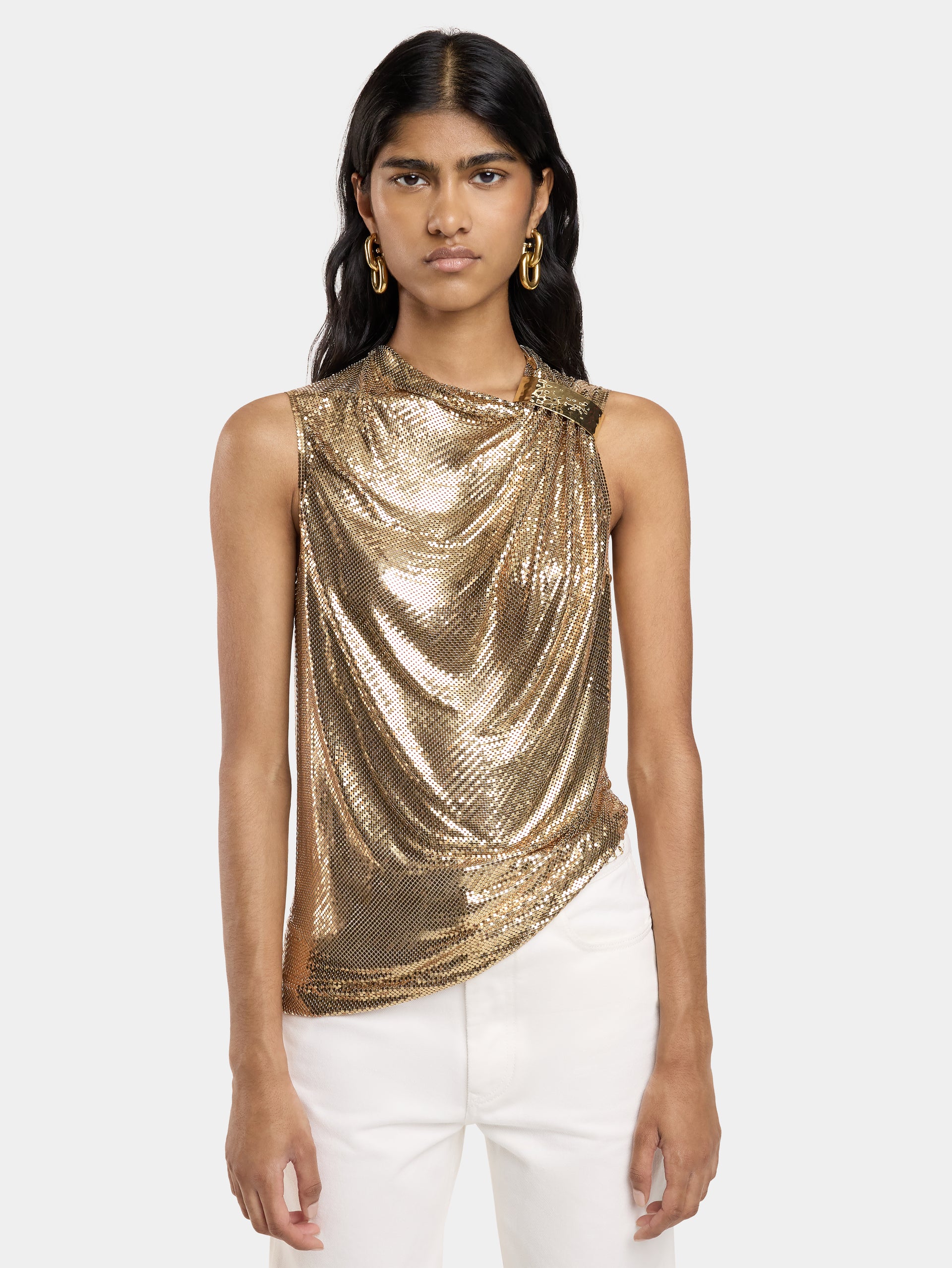 ASYMETRICAL DRAPED TOP IN MESH