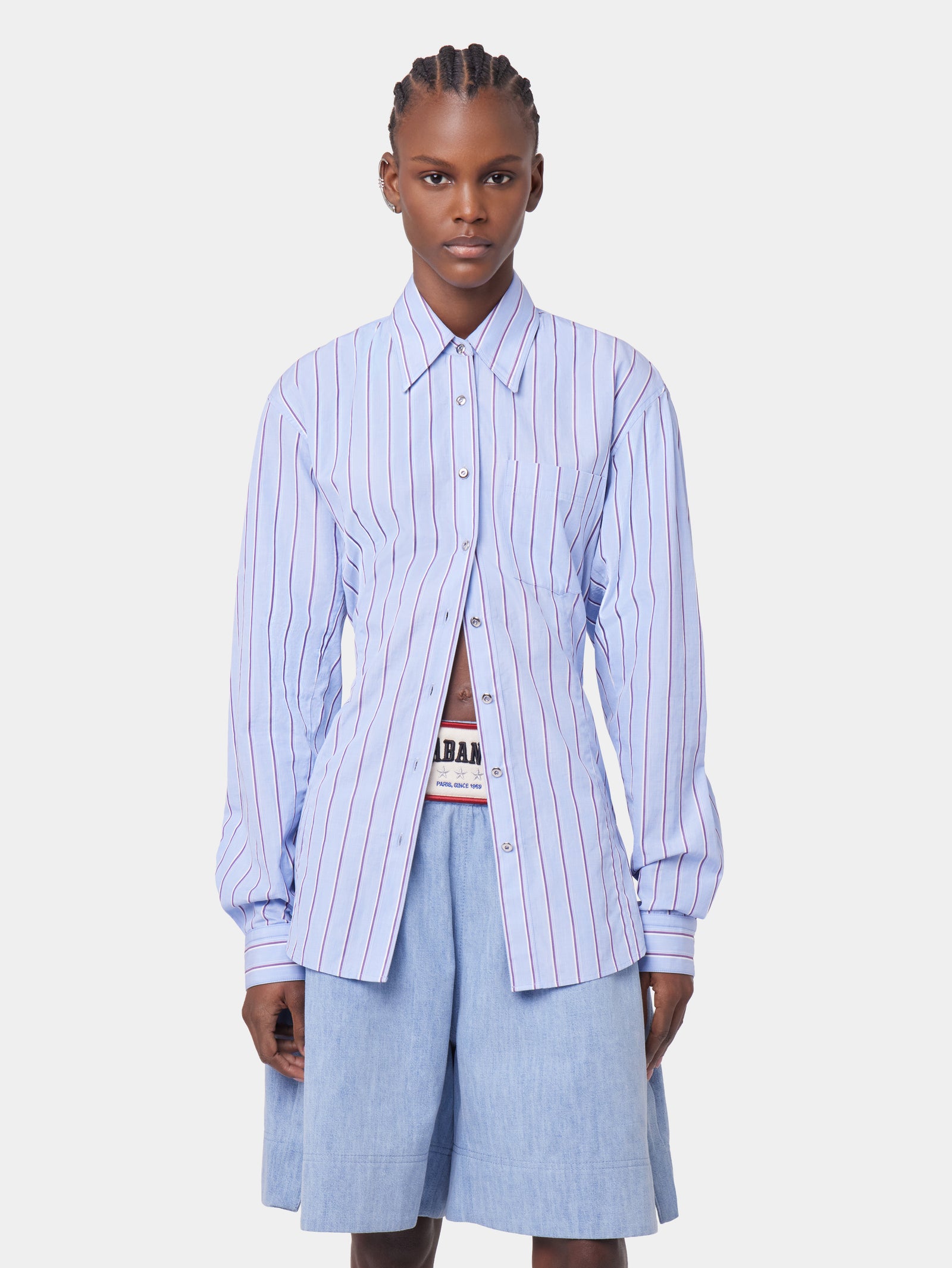 STRIPED WHITE AND BLUE SHIRT IN COTTON POPLIN position 3 - Image 3