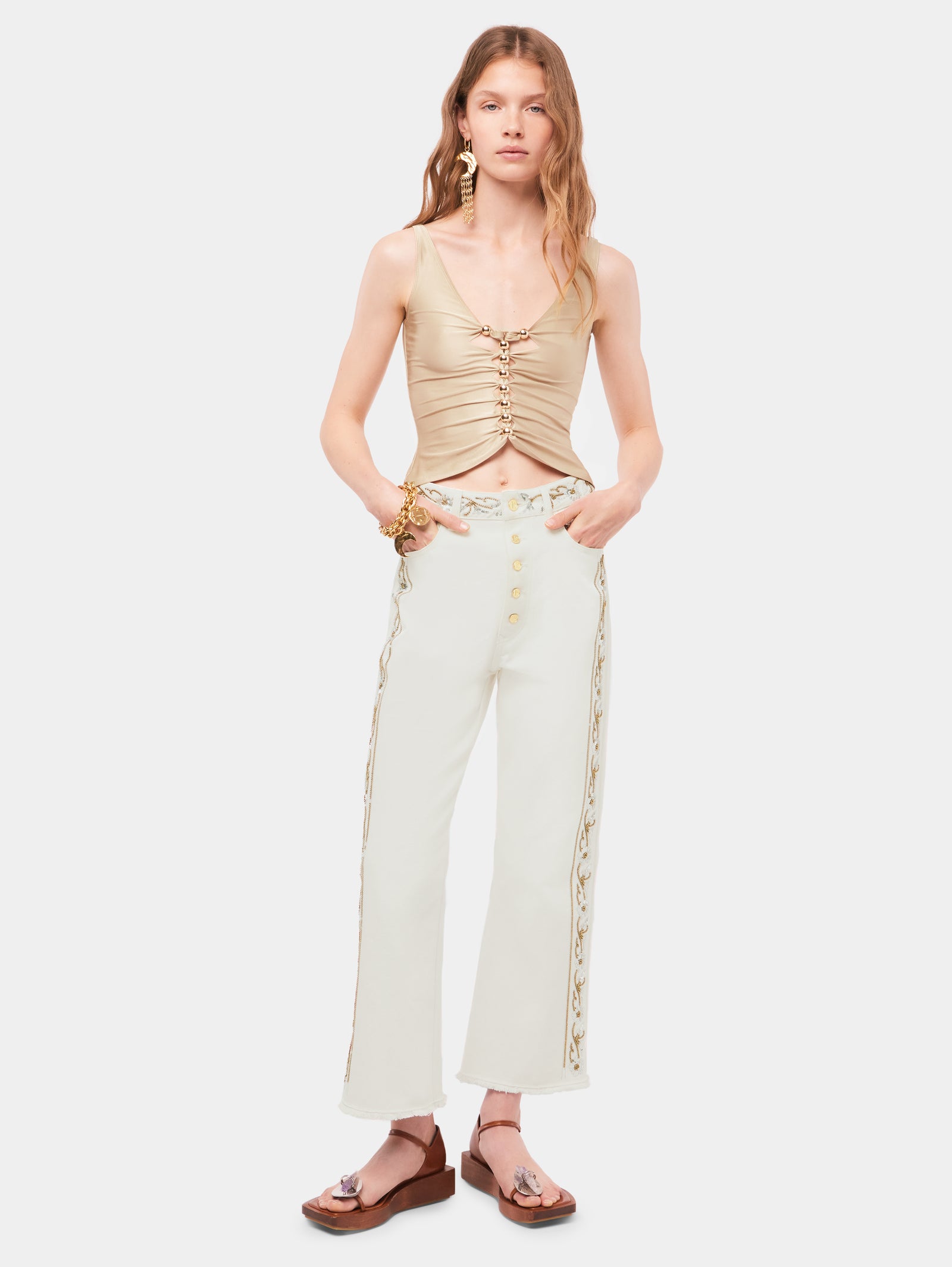 Embroidered off white denim jeans - Image 3
