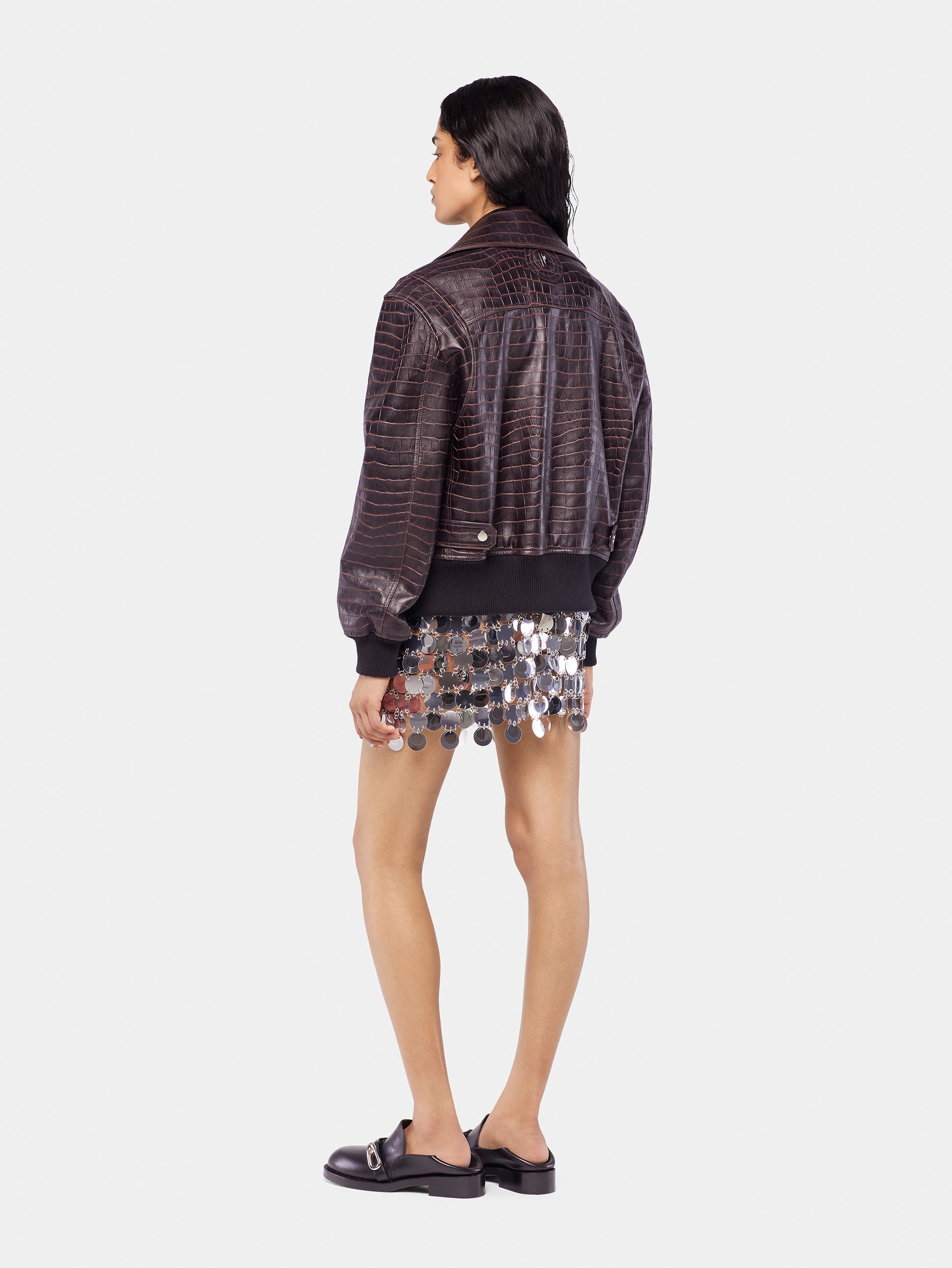 The silver sparkle discs skirt position 4