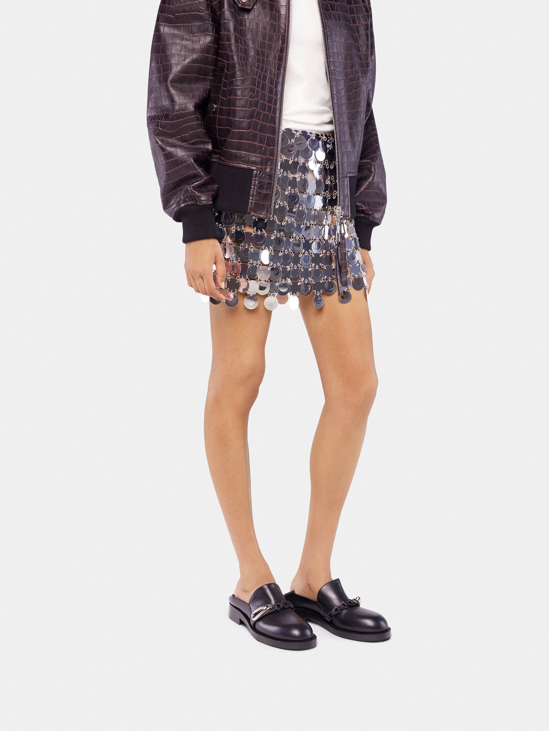The silver sparkle discs skirt position 5