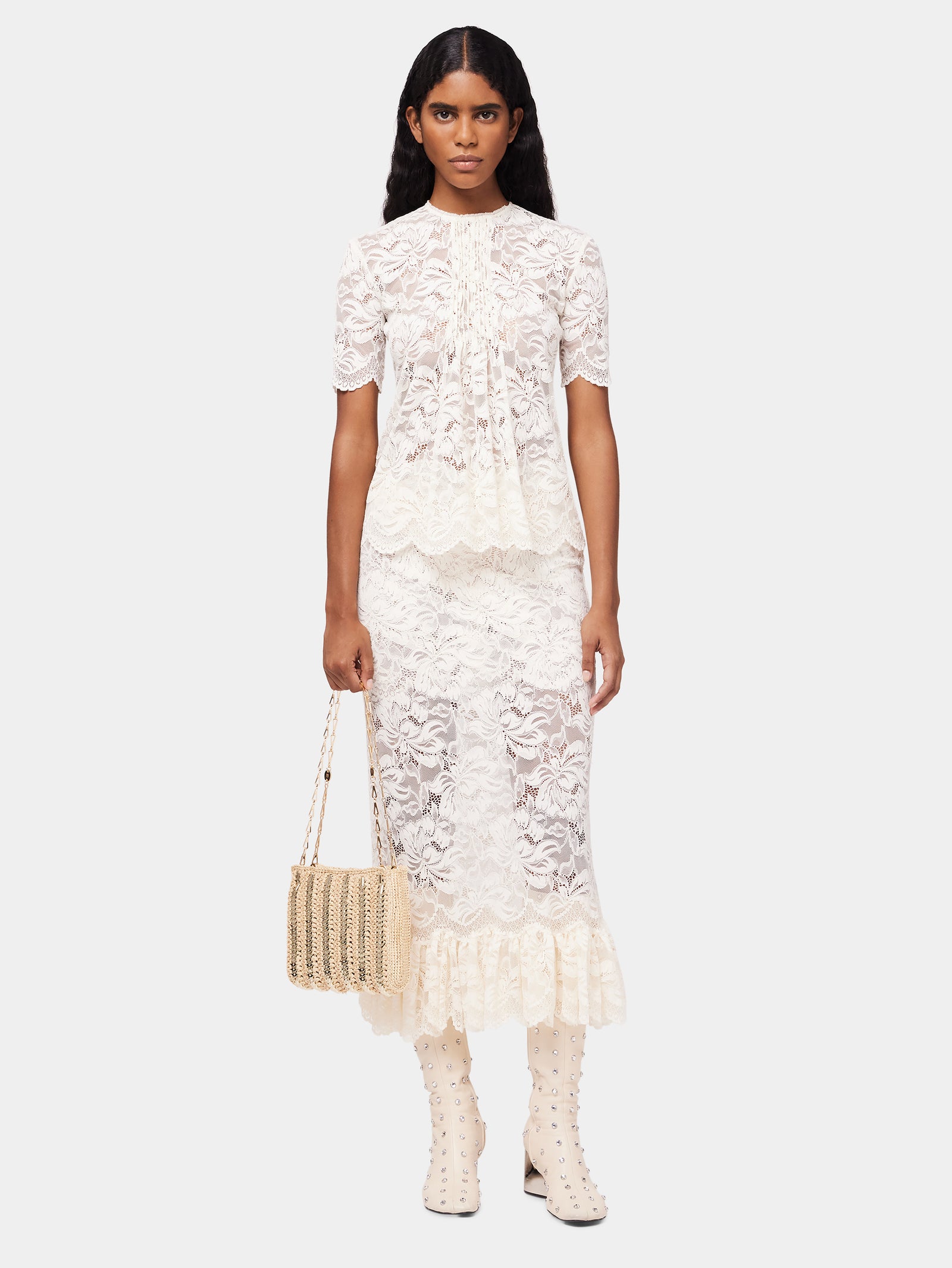 Maxi stretch lace ivory skirt - Image 2