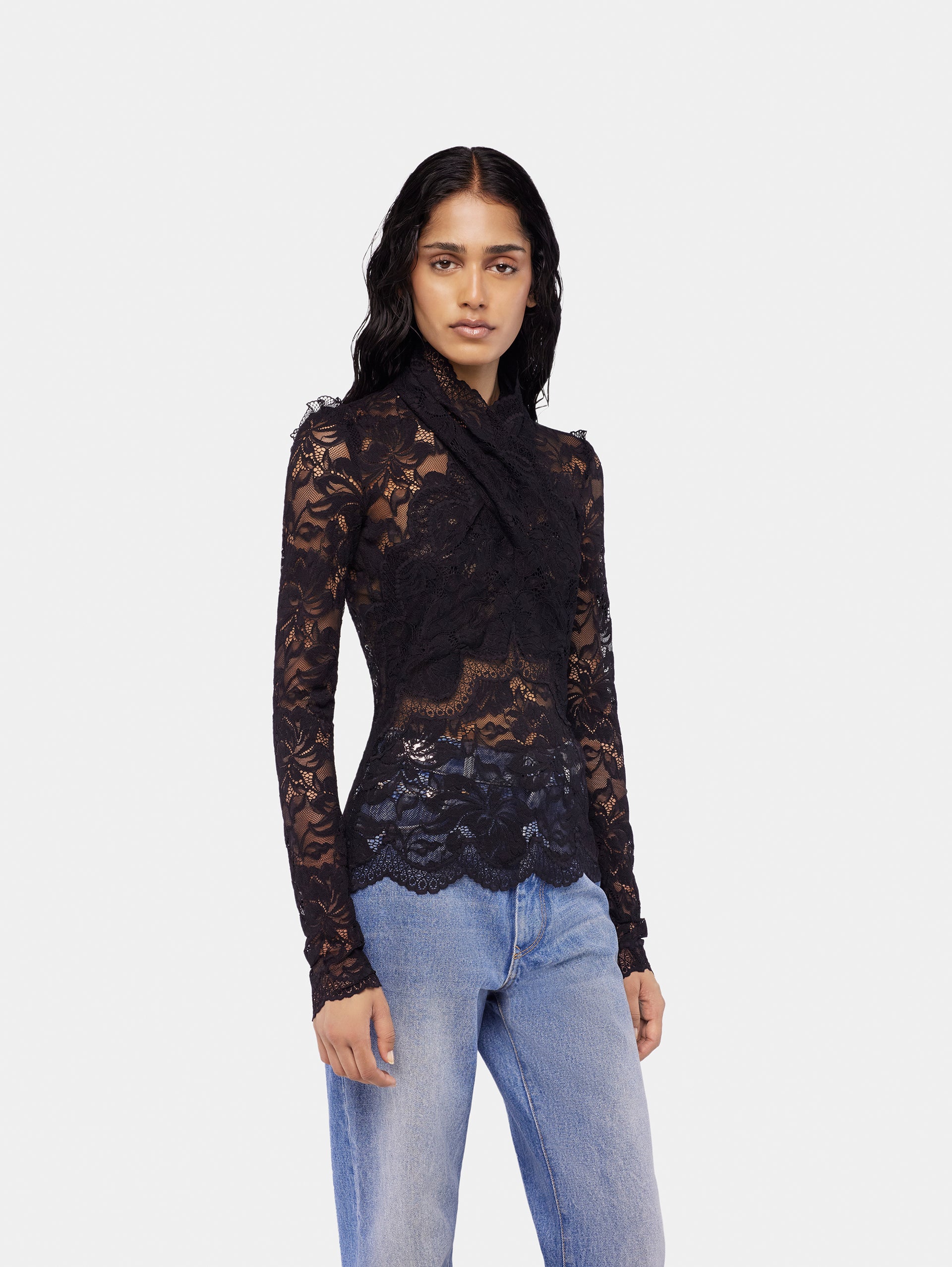 Long-sleeved lace top with cut-out details black position 5