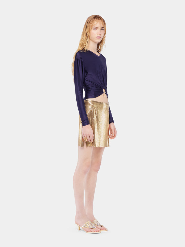 Gold mini skirt in mesh - Image 2