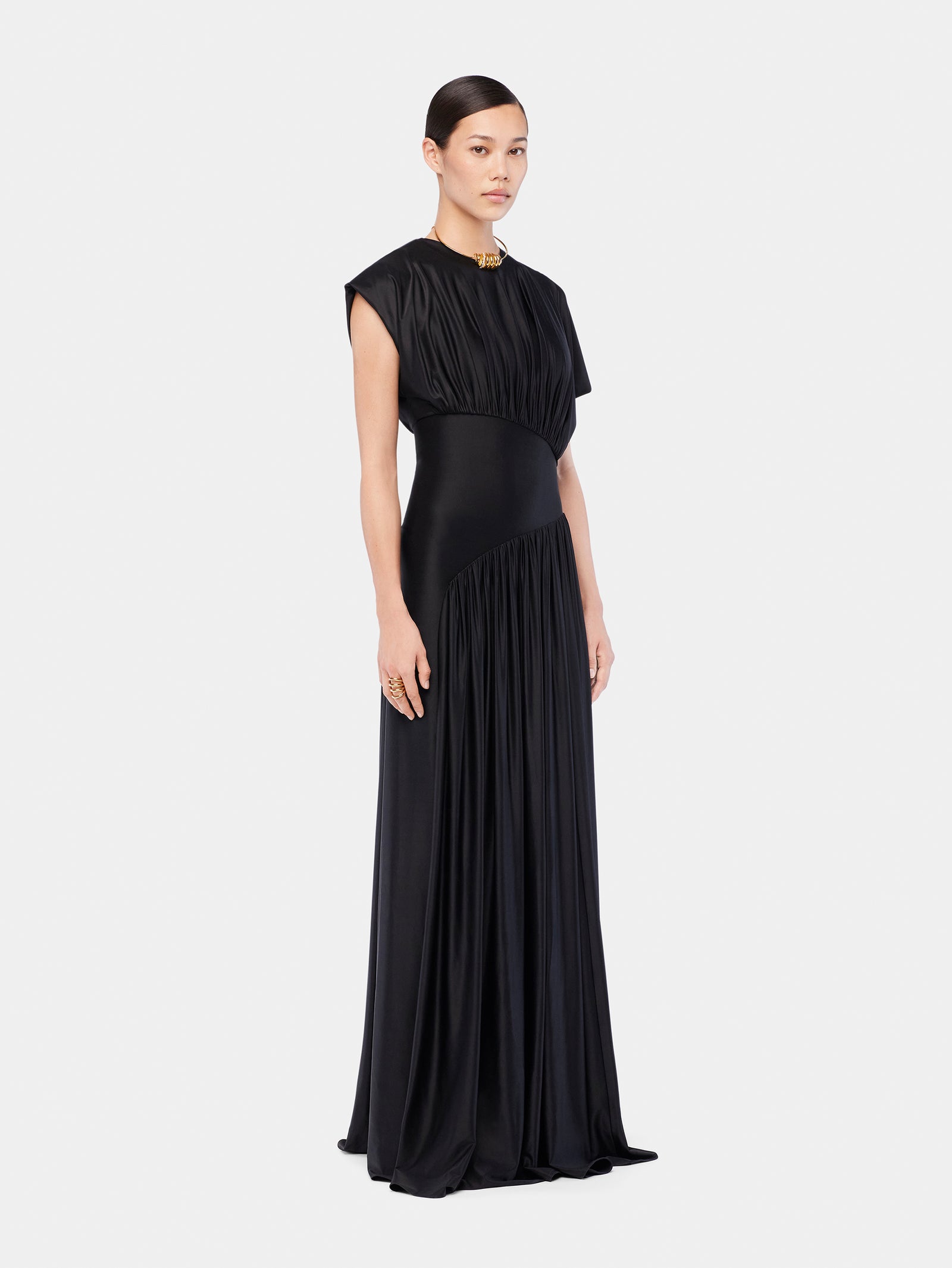 Long dress with ruched details black position 2 - Image 2