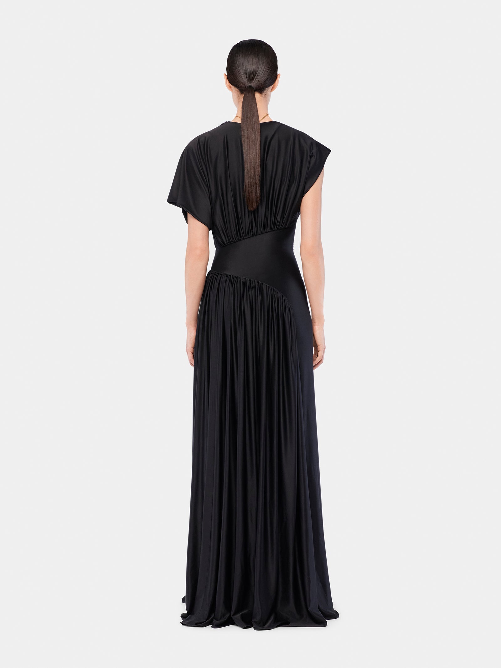 Long dress with ruched details black position 3 - Image 3