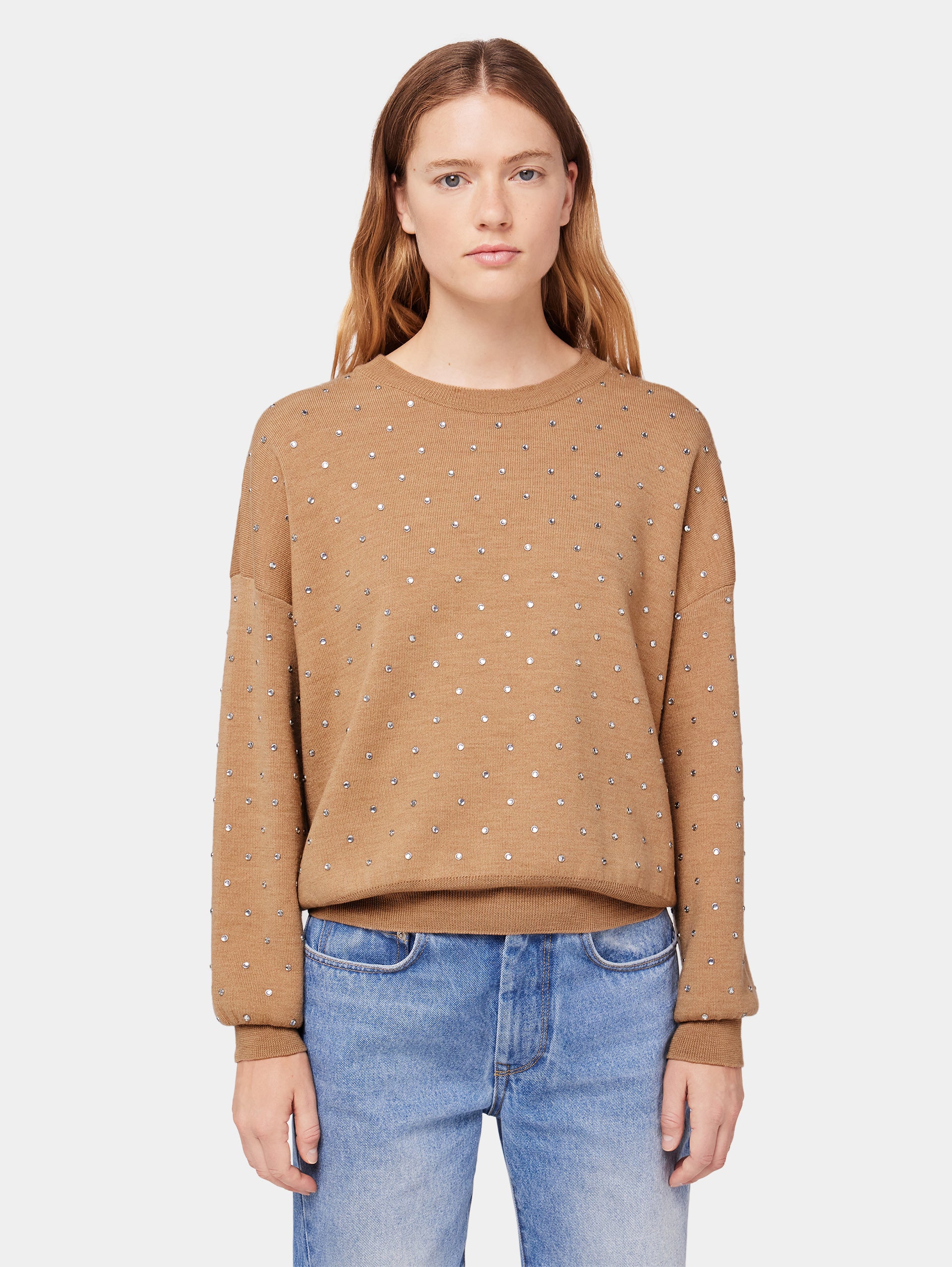CAMEL CRYSTAL-EMBELLISHED SWEATER IN WOOL