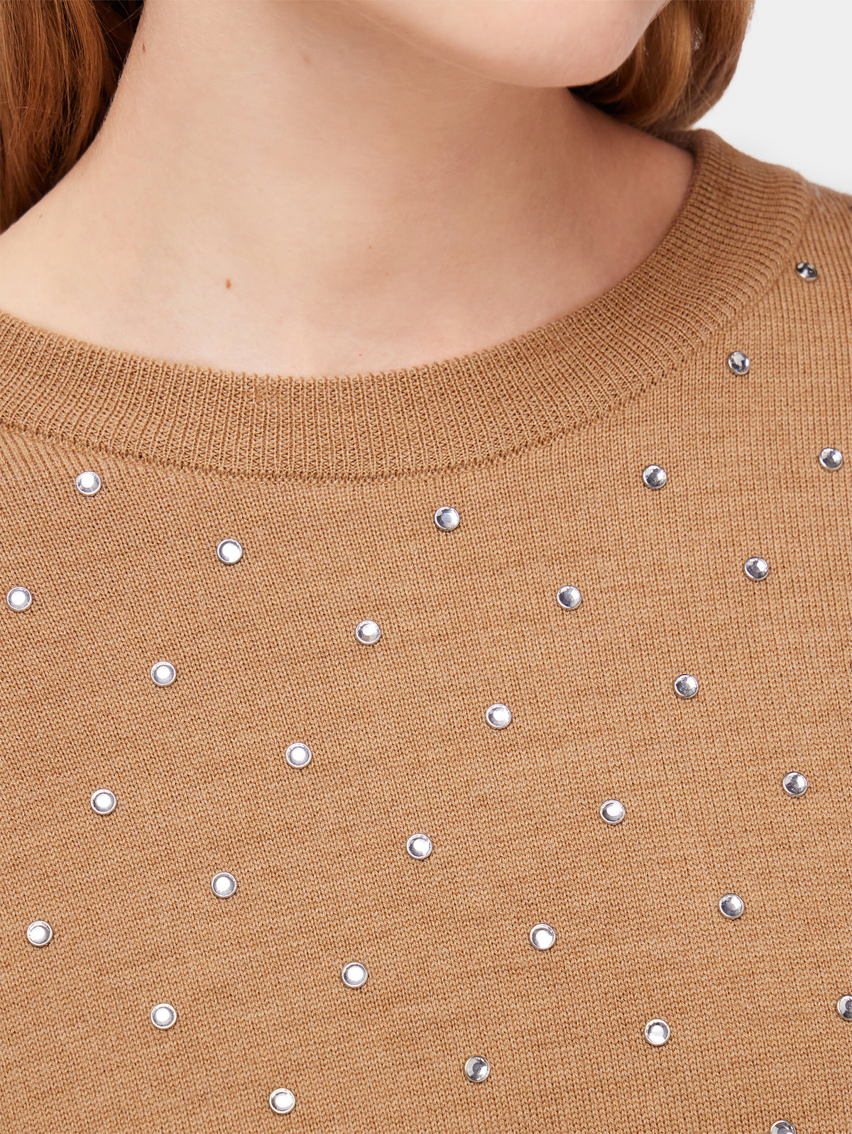 CAMEL CRYSTAL-EMBELLISHED SWEATER IN WOOL