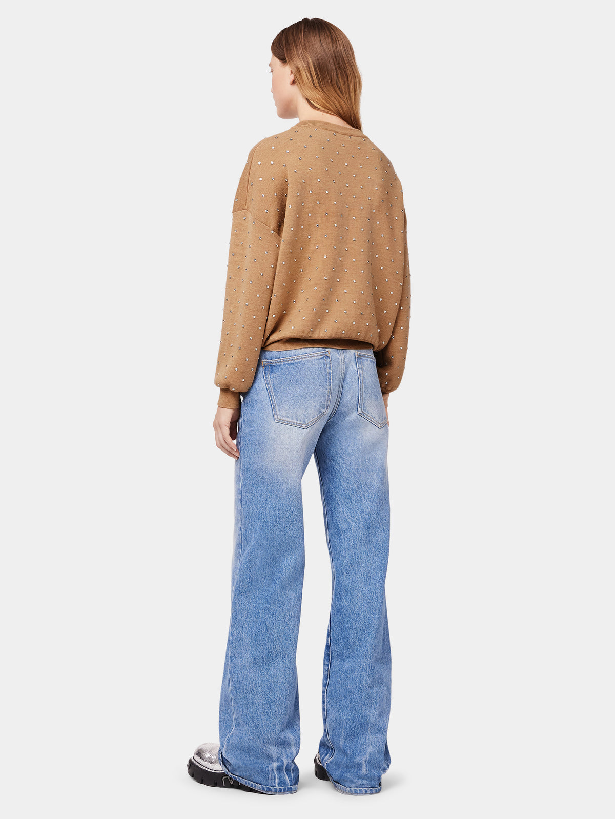 CAMEL CRYSTAL-EMBELLISHED SWEATER IN WOOL