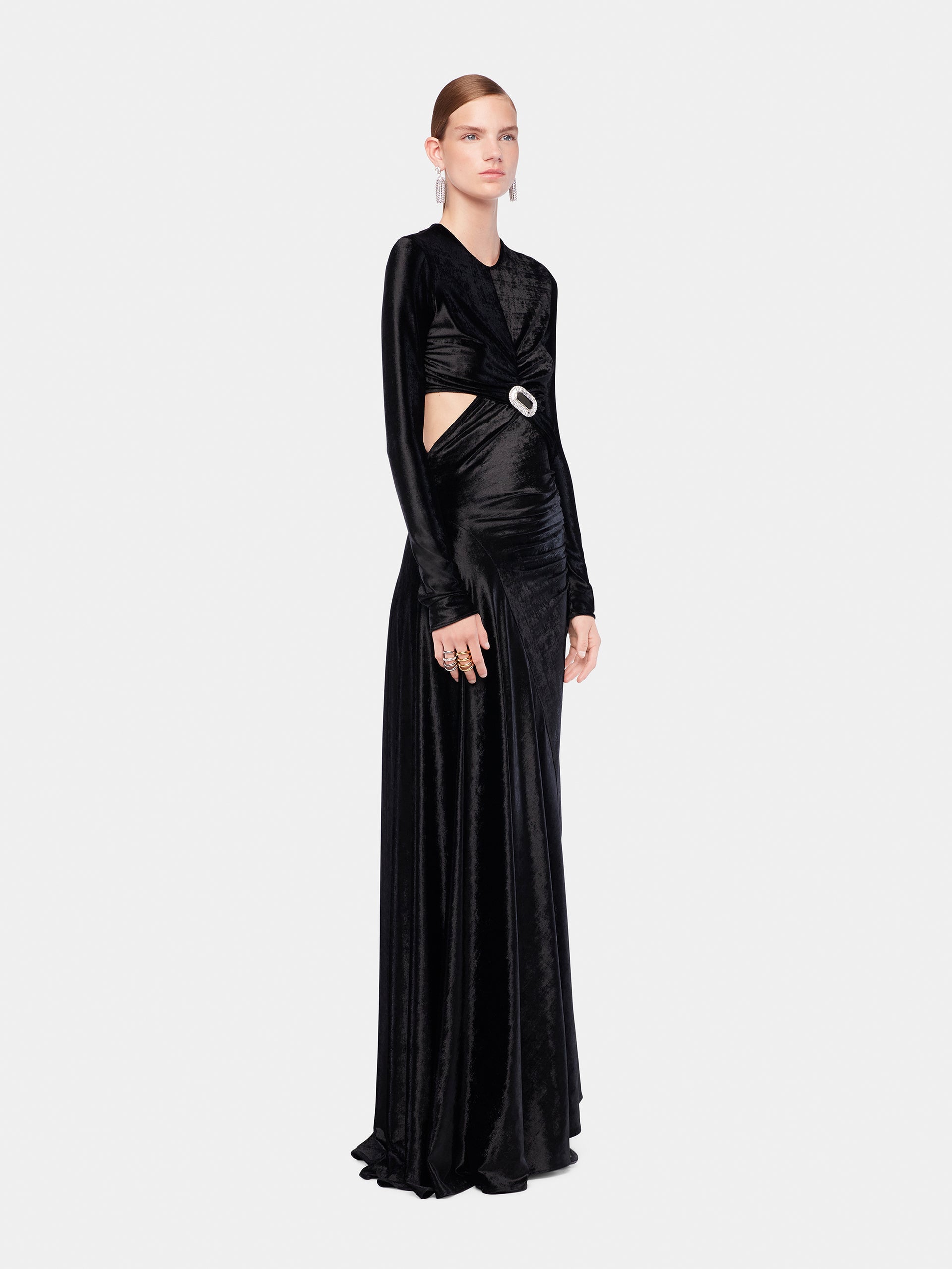 Long draped velvet dress position 3