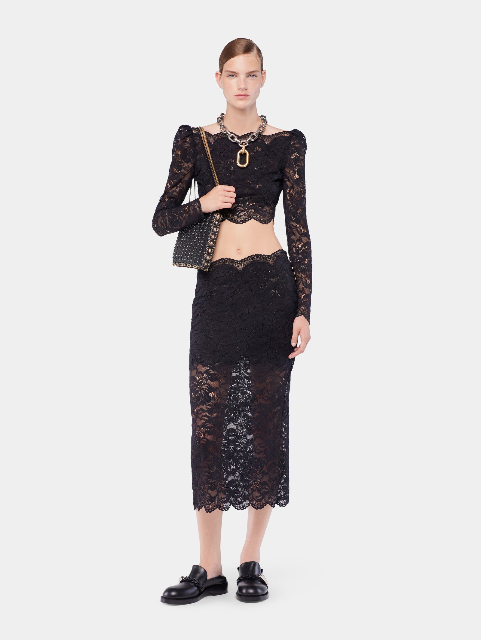Black crop top in lace position 2 - Image 2