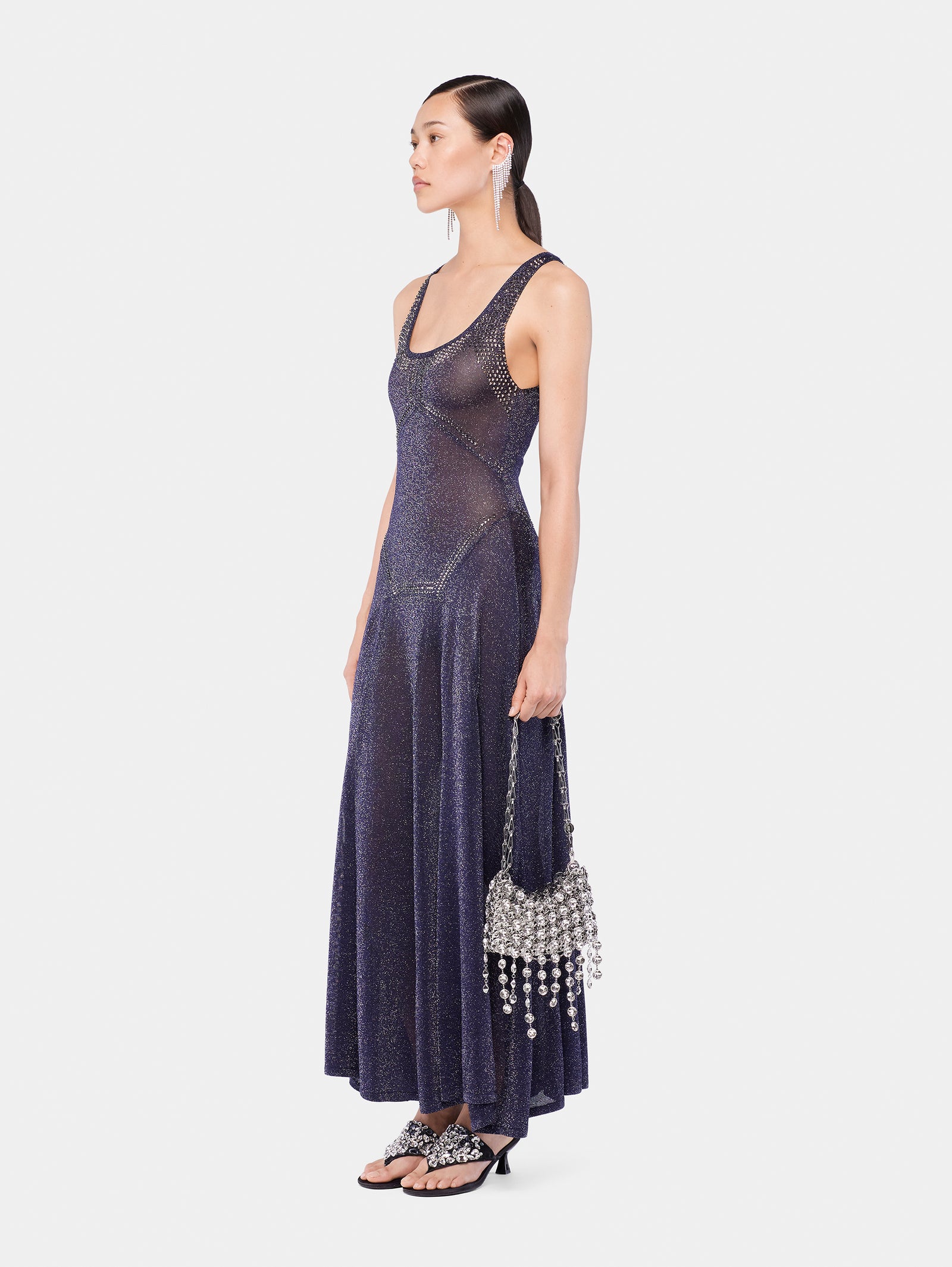 Flared knit dress with hotfix details position 2 - Image 2