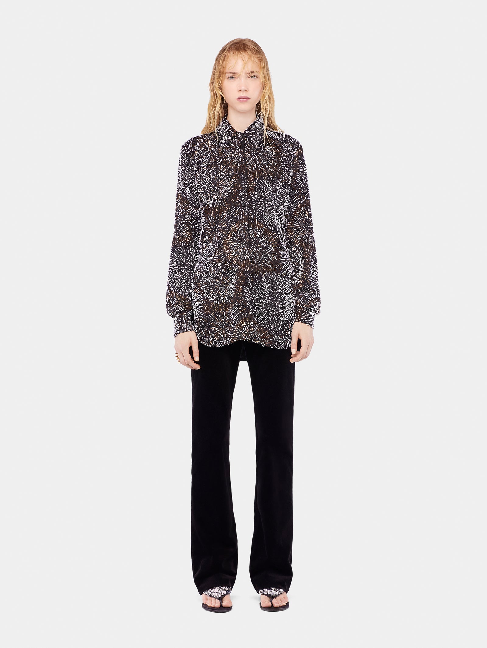 Crepe shirt with pearl embroidery position 2 - Image 2