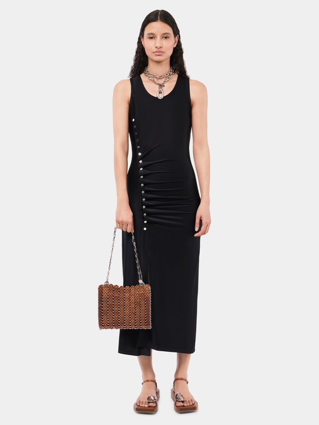 Sleeveless black drappé pression dress - Image 3