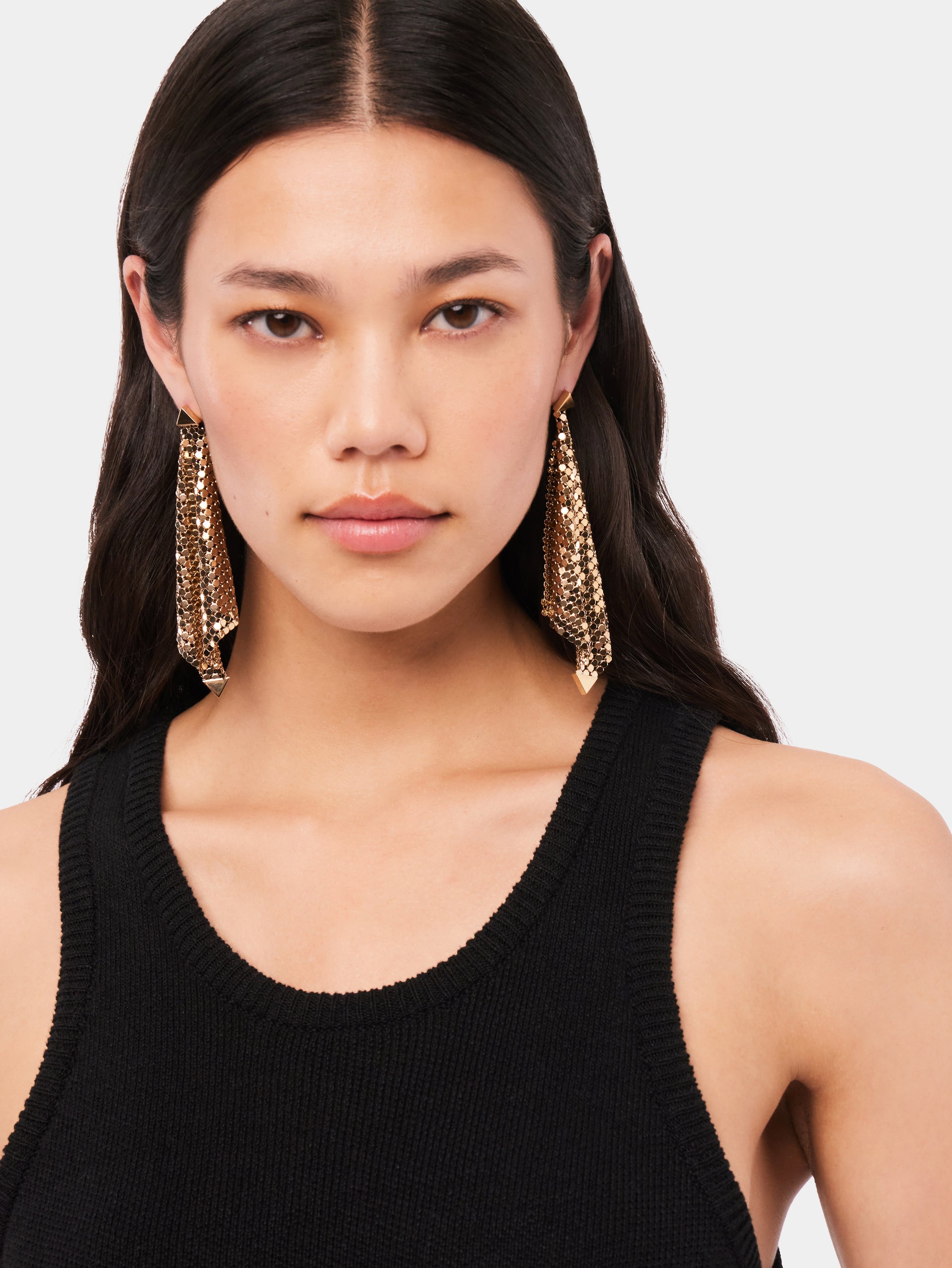 Gold chainmail earrings position 3