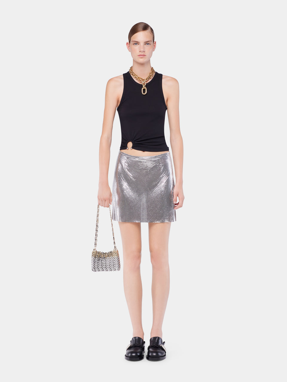 Silver mini skirt in mesh position 2 - Image 2