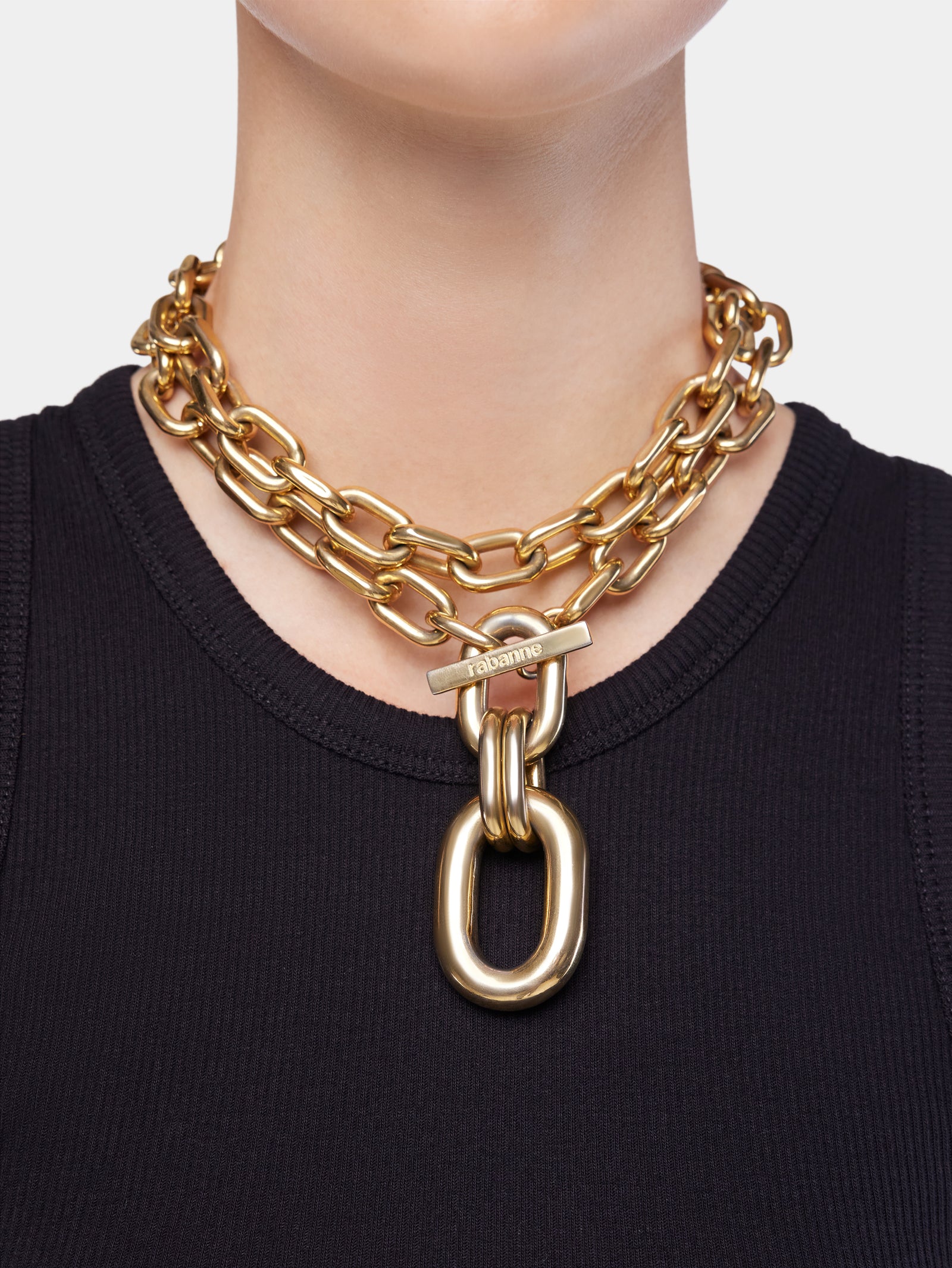 Gold double XL Link necklace with pendant position 2 - Image 2
