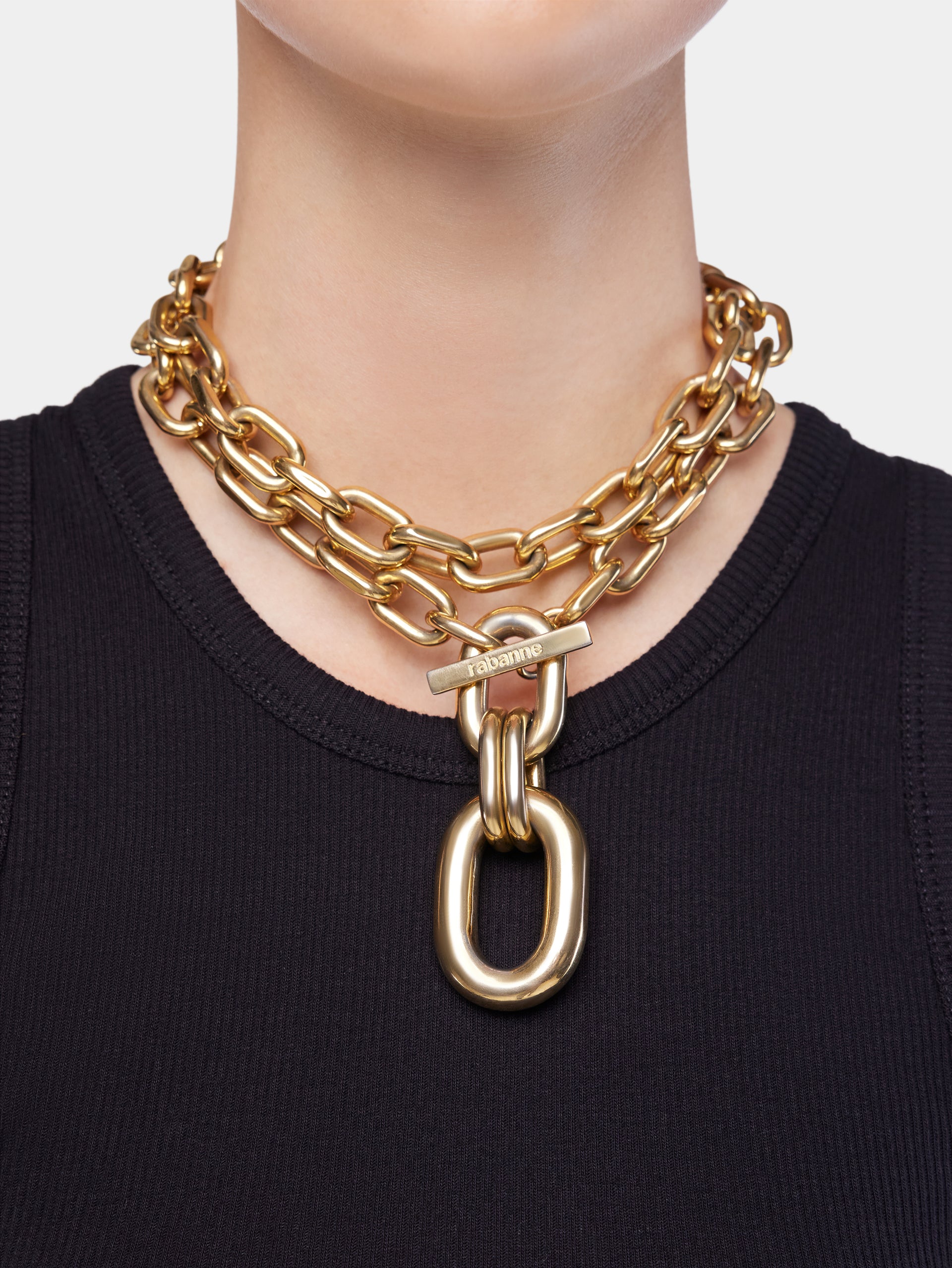 Gold double XL Link necklace with pendant position 2