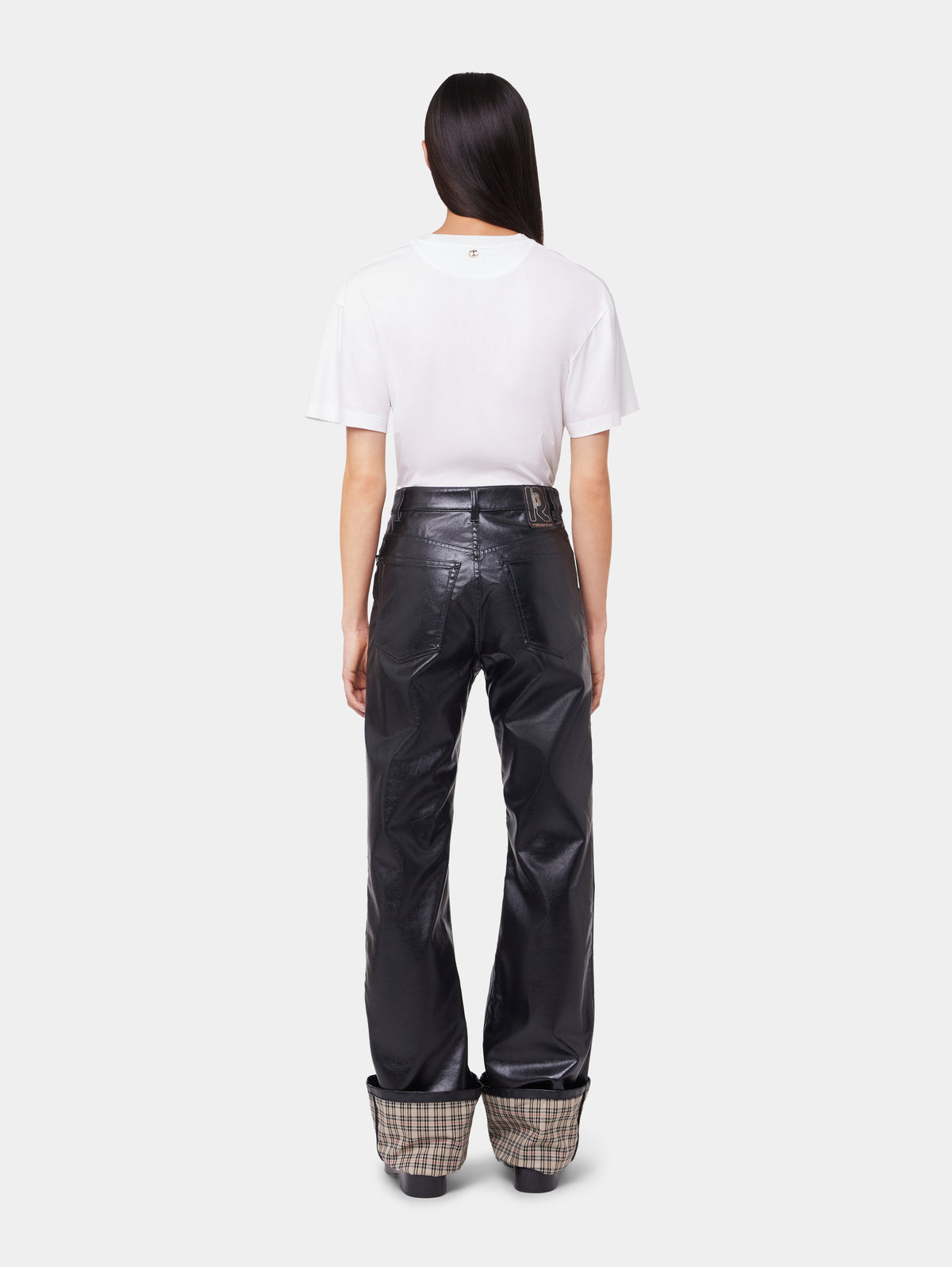 BLACK FLARED TROUSERS IN IMITATION LEATHER position 5