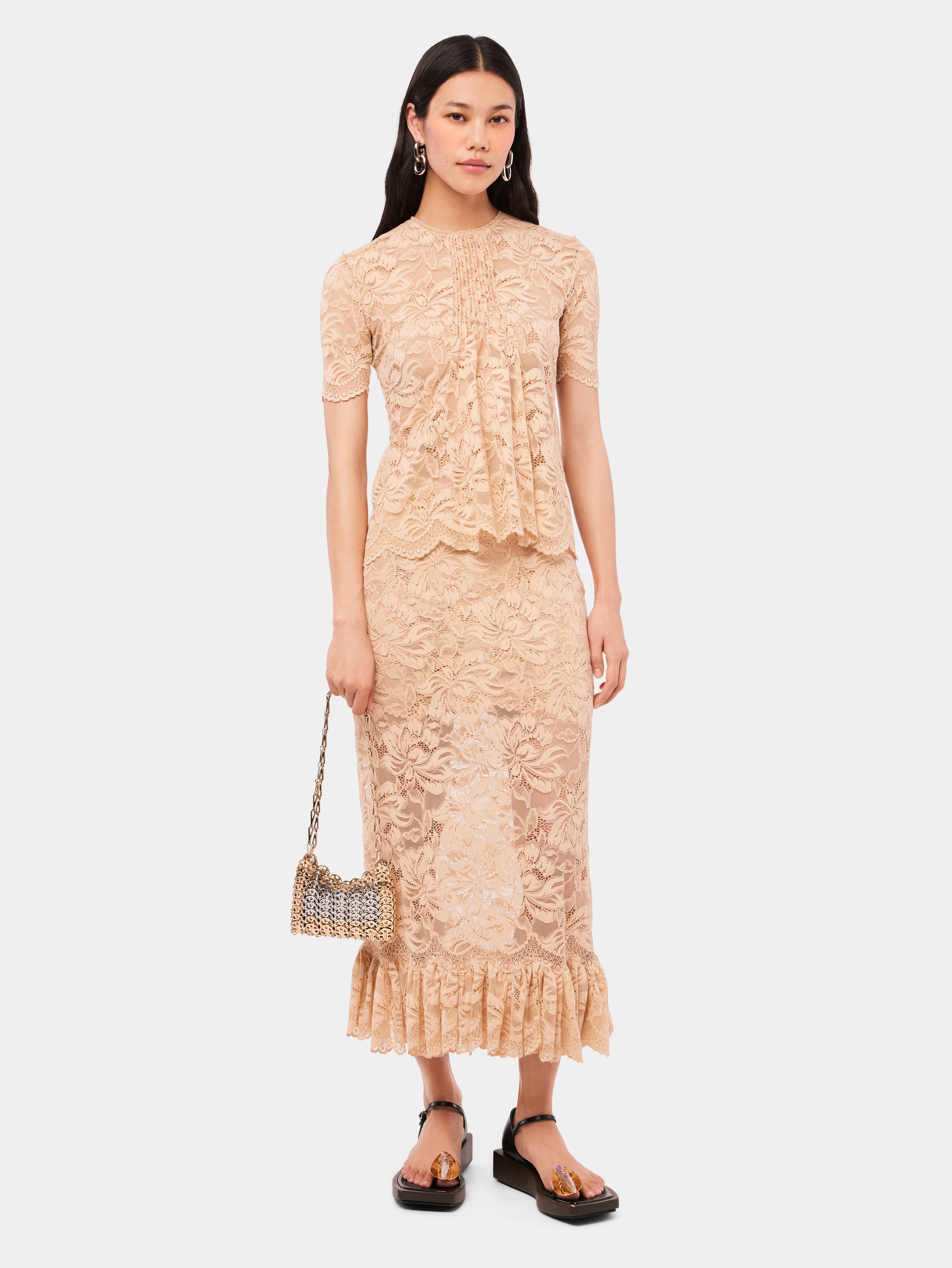 Beige Long skirt in lace
