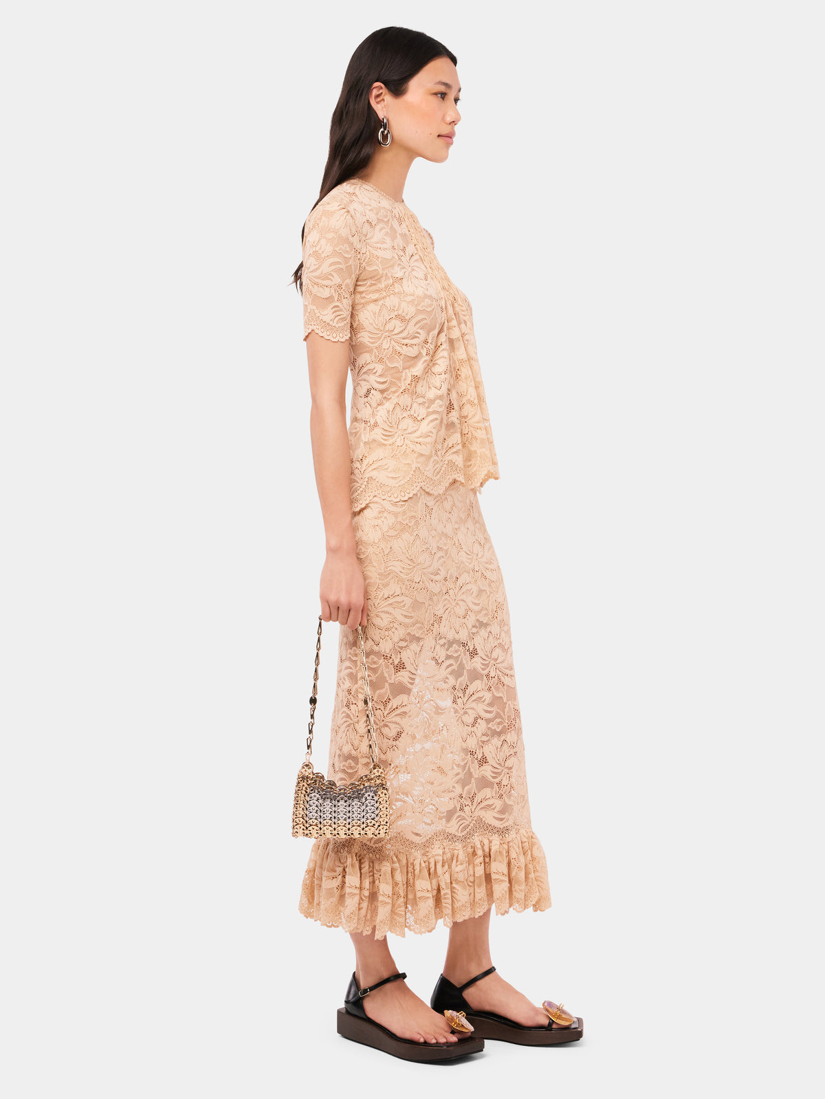 Beige Long skirt in lace