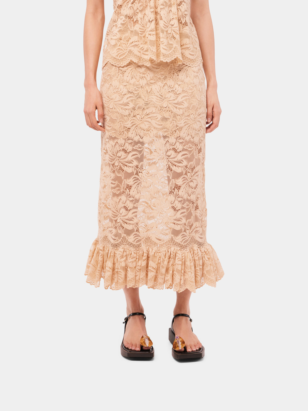 Beige Long skirt in lace