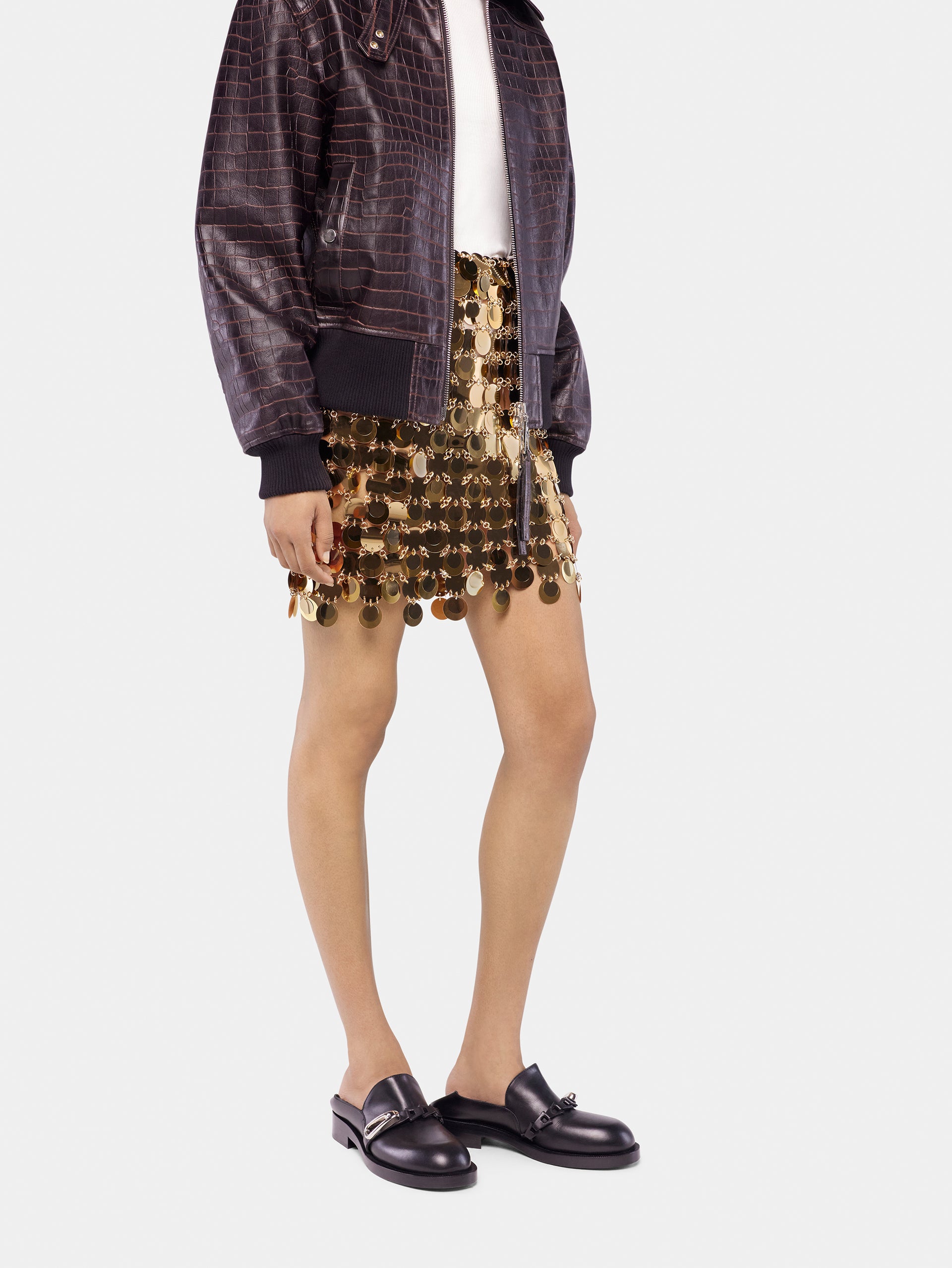 The gold sparkle discs skirt position 5