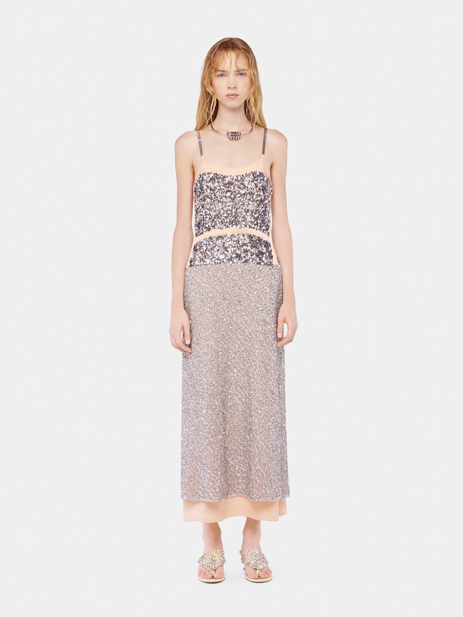 Chiffon dress with silver sequins position 1 - Image 1