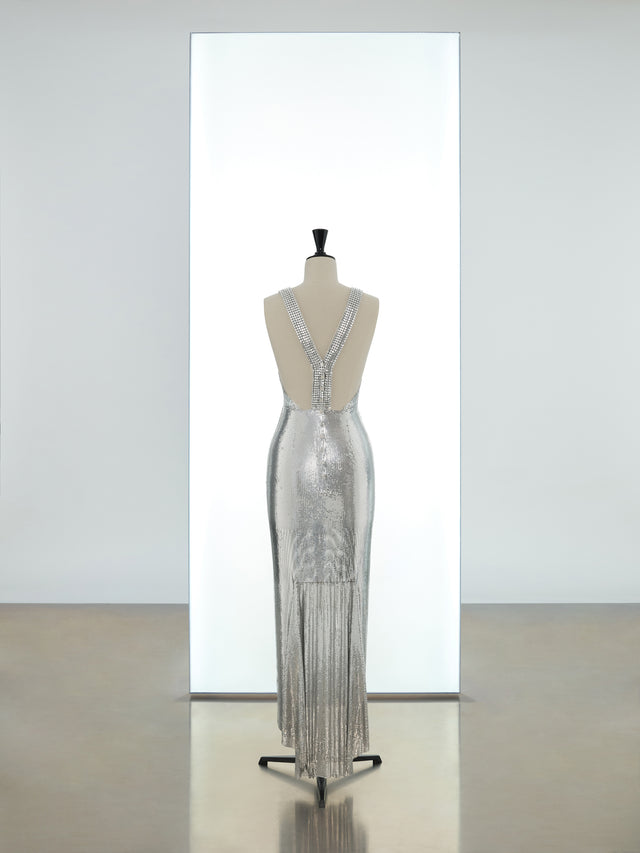 Long strap V-neck dress in iconic mesh - Image 2