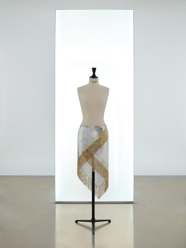 Mid length asymmetric wrap skirt in iconic mesh - Image 1