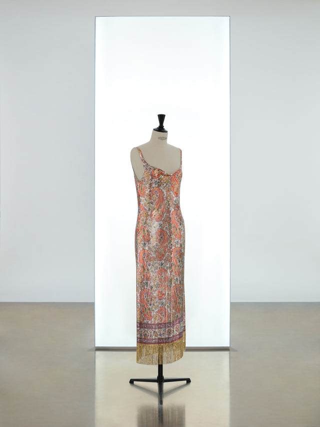 Long strap dress in printed iconic mesh - Image 1