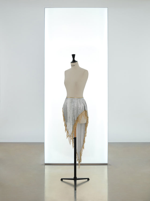Draped asymmetric skirt made in iconic mesh - Image 1