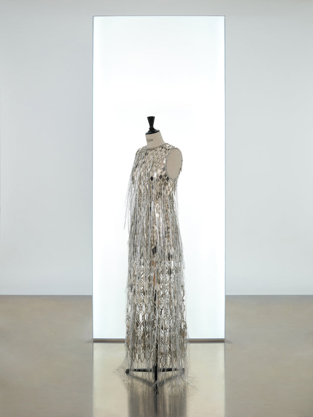 Long dress made in diamond shaped metallic assembly and fringes - Image 1