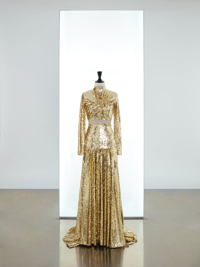 Long sleeves draped sequin crop top - Image 1