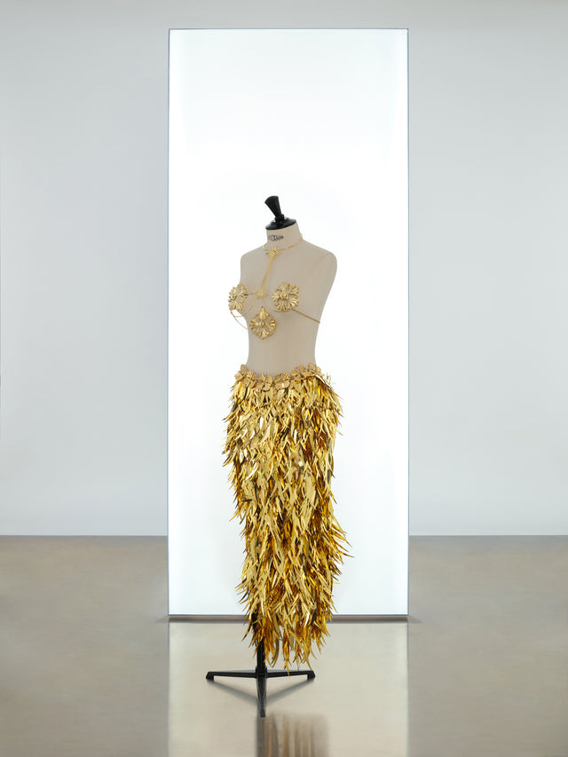 Long skirt made in metallic feather assembly - Image 1