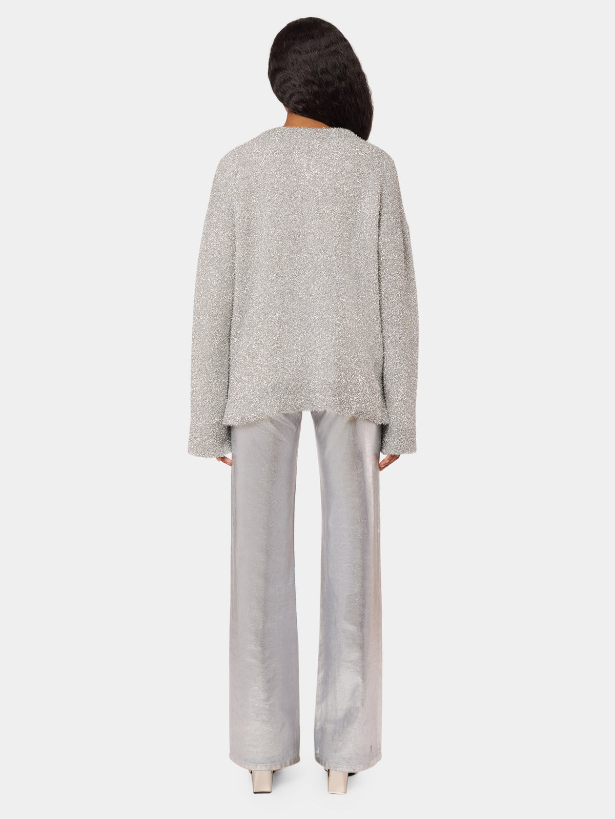 Sweater with silver metalized effect