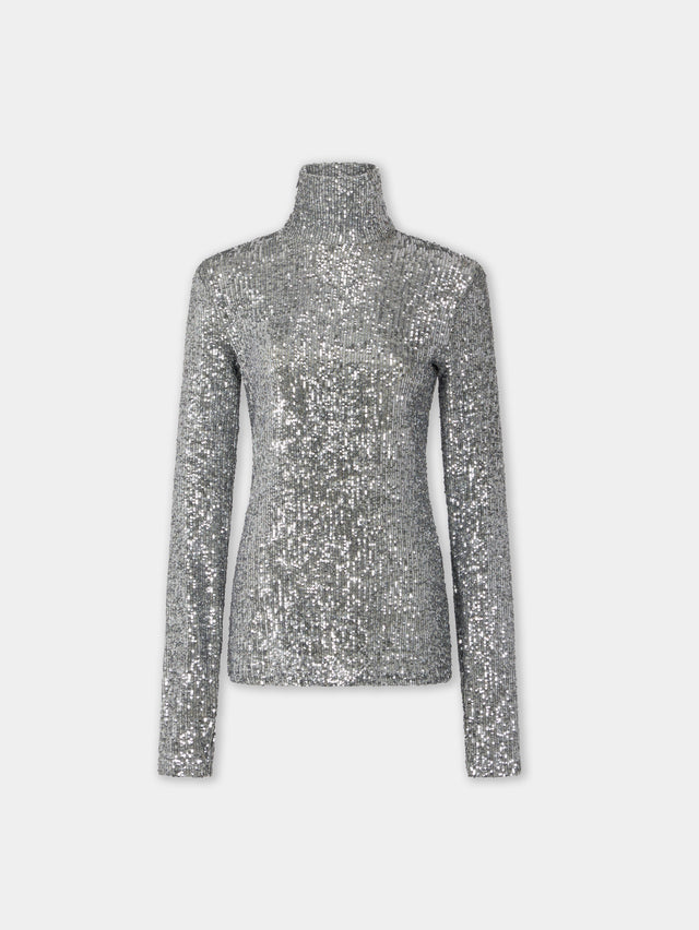 Turtleneck top in sequins - Image 1