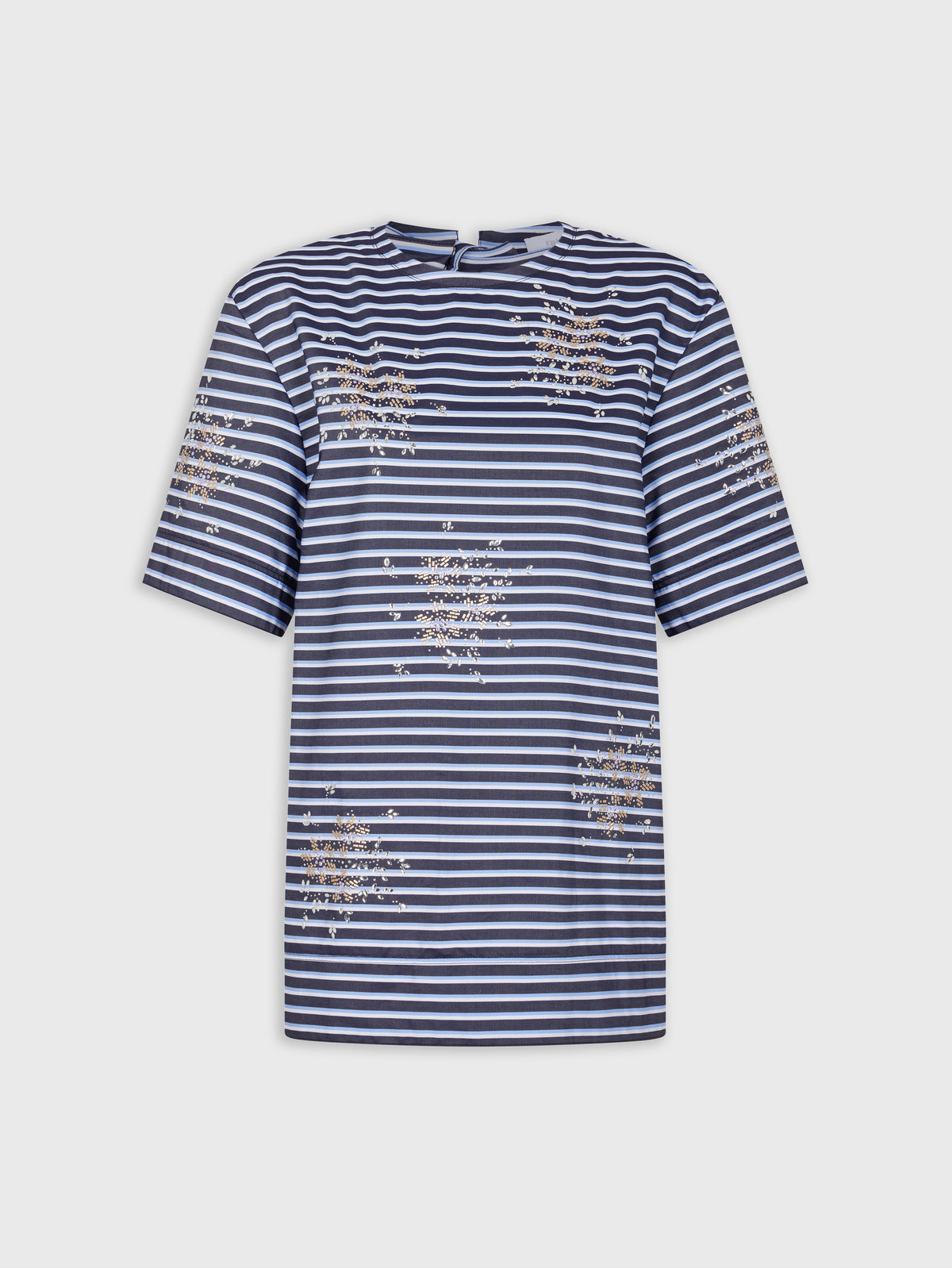 STRIPED WHITE AND BLUE EMBROIDERED TEE-SHIRT IN COTTON POPLIN position 1 - Image 1
