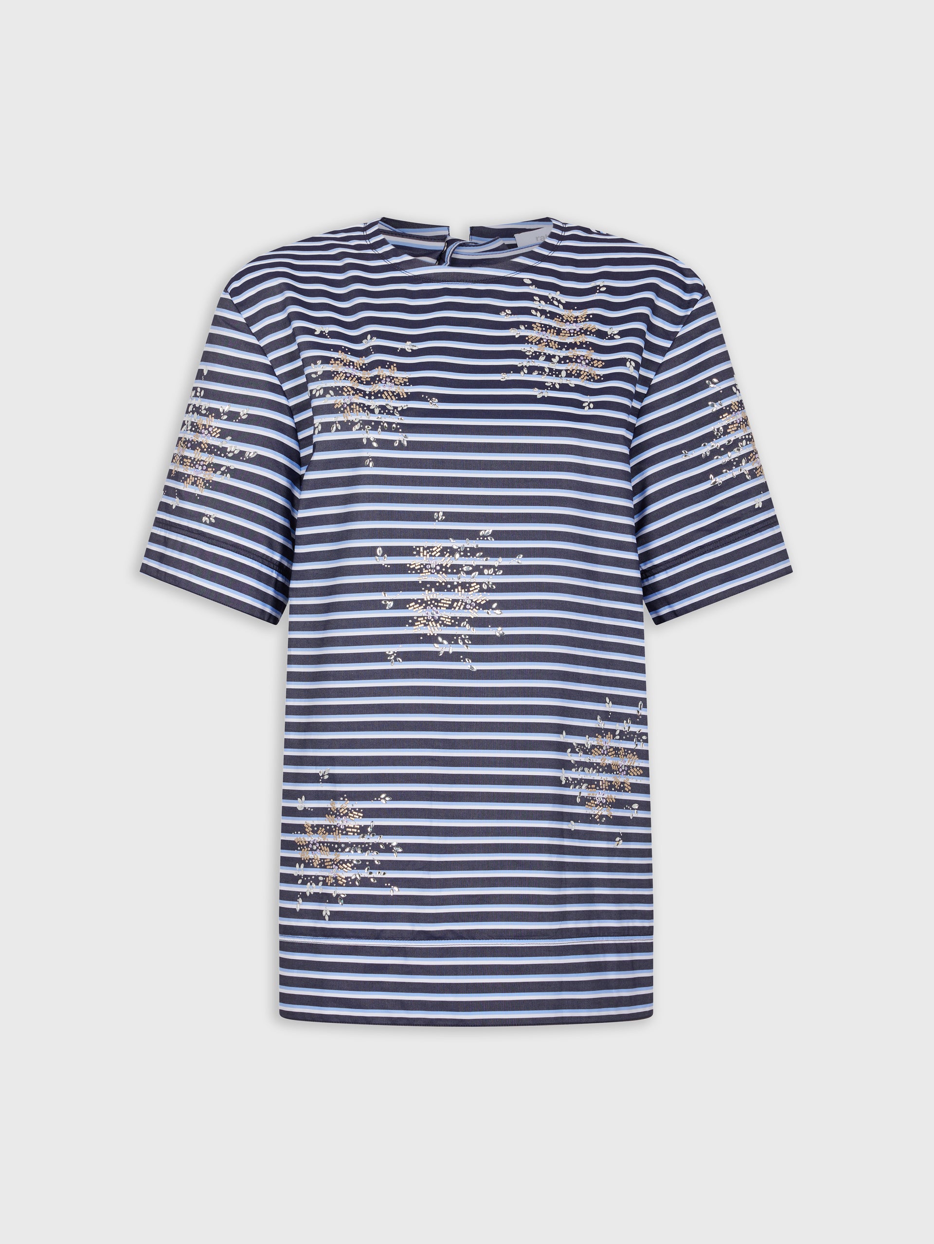 STRIPED WHITE AND BLUE EMBROIDERED TEE-SHIRT IN COTTON POPLIN position 1