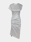 Silver drapé pression dress in lurex
