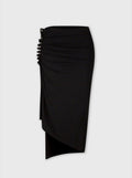 BLACK drapé pression MID-LENGTH SLIT SKIRT