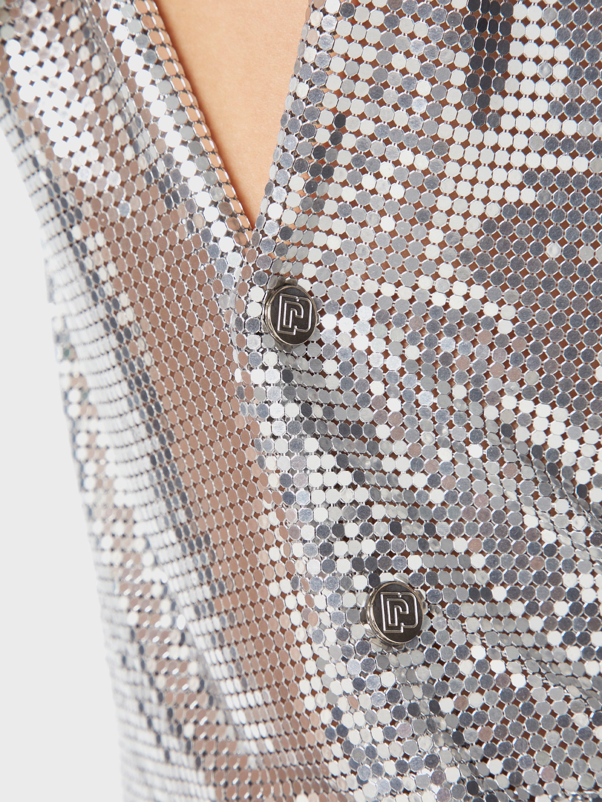 Top in a silver mini mesh