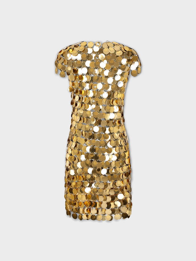 THE ICONIC GOLD SPARKLE DISCS DRESS