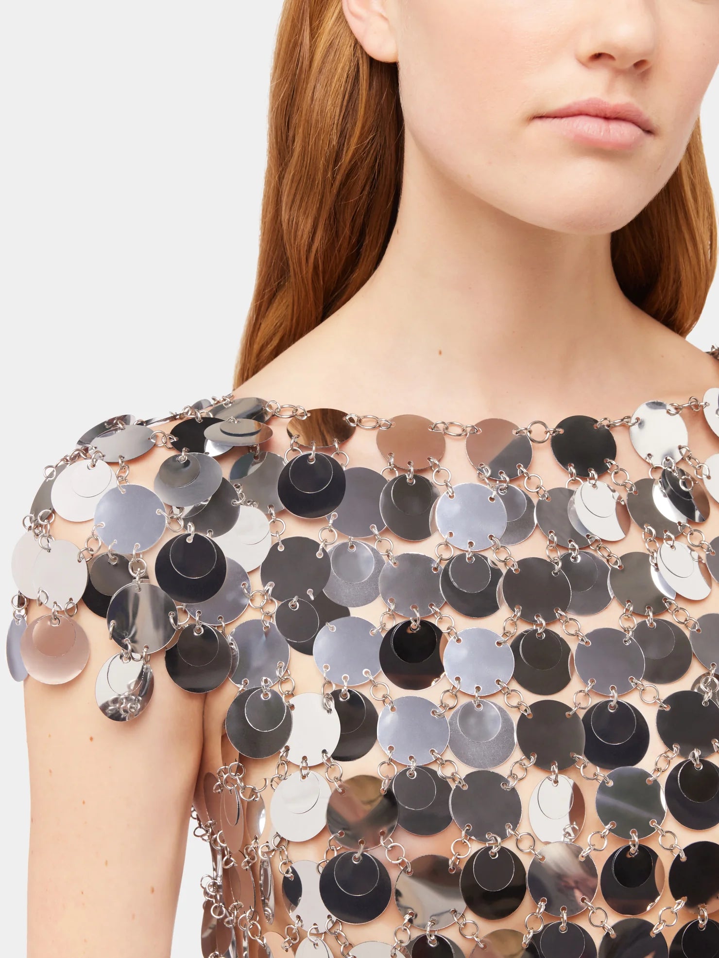 The iconic Silver sparkle discs dress
