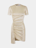 Gold Drapé pression mini dress in jersey